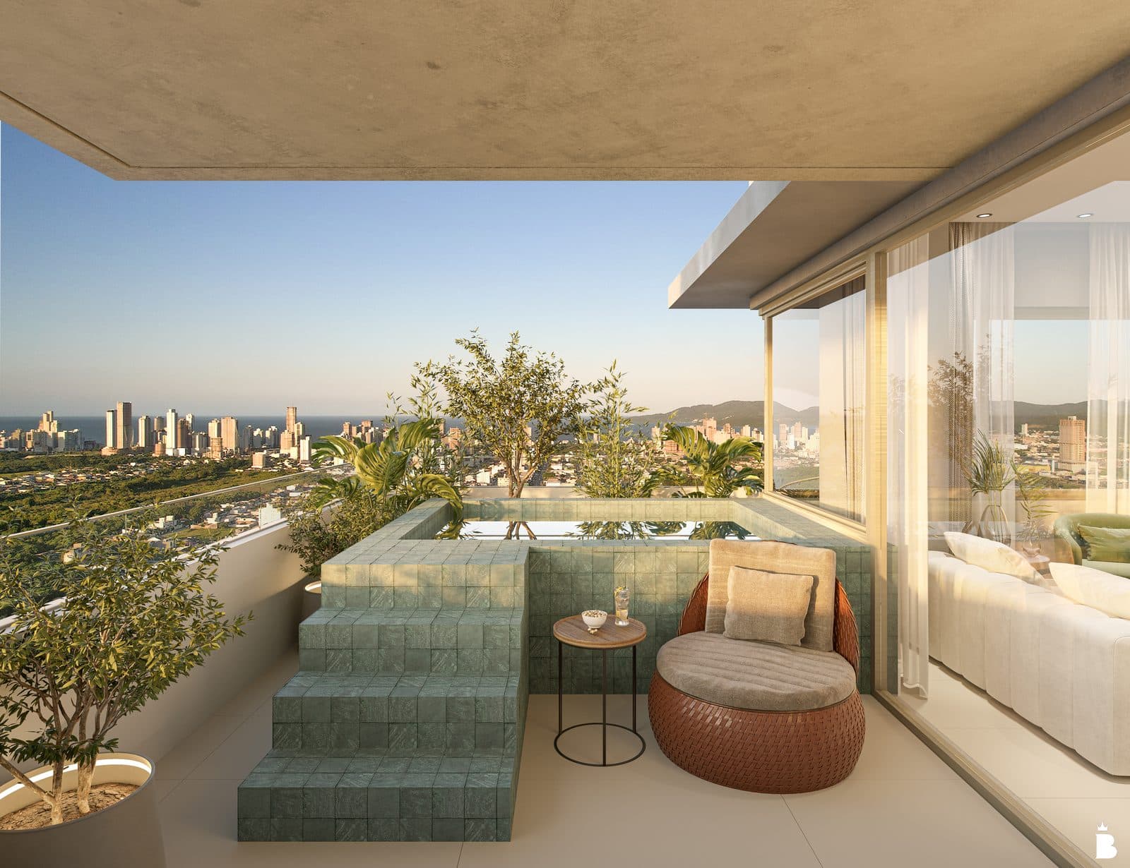 Terraço privativo de uma unidade de 2 suítes do Vitta 27
